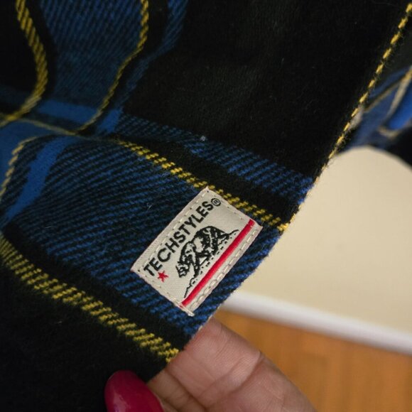Techstyles Heavyweight Blue Black Plaid Shirt Jacket Quilted Lining Size L - Picture 5 of 9